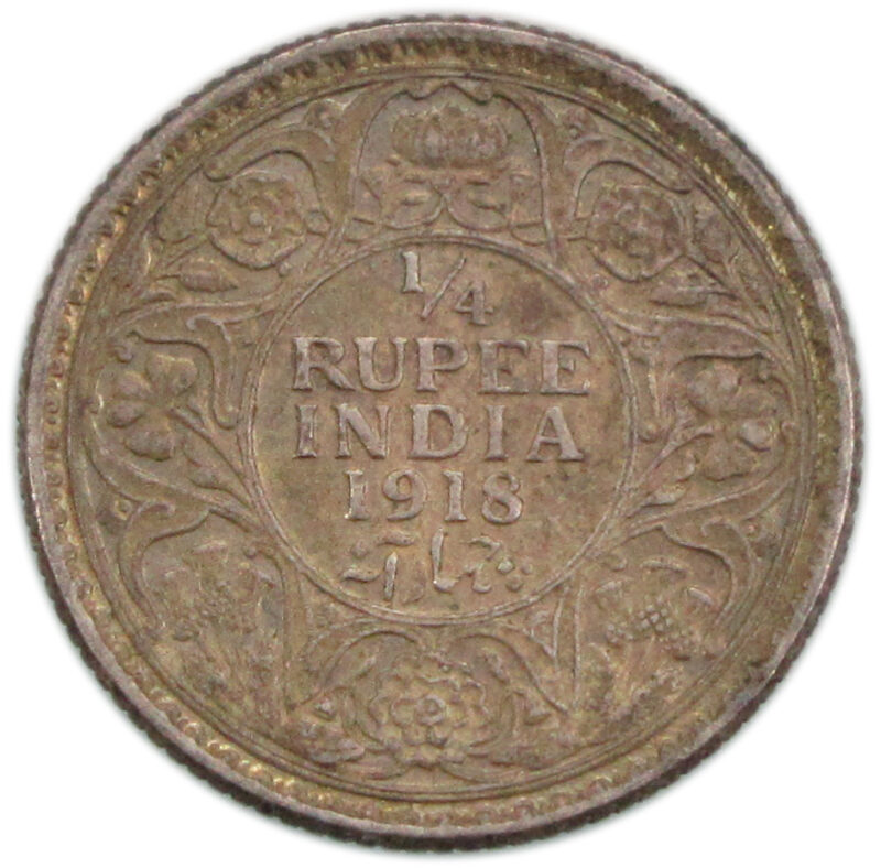 1918 1/4 Rupee King George V Calcutta Mint - High Grade