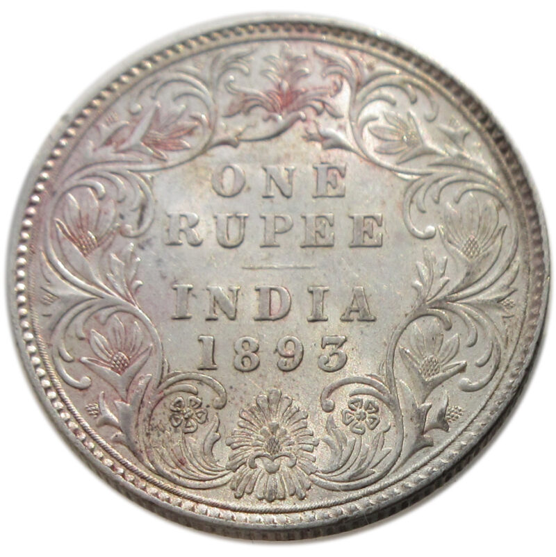 1893 Silver One Rupee Victoria Empress Calcutta Mint -AUNC with Luster RARE