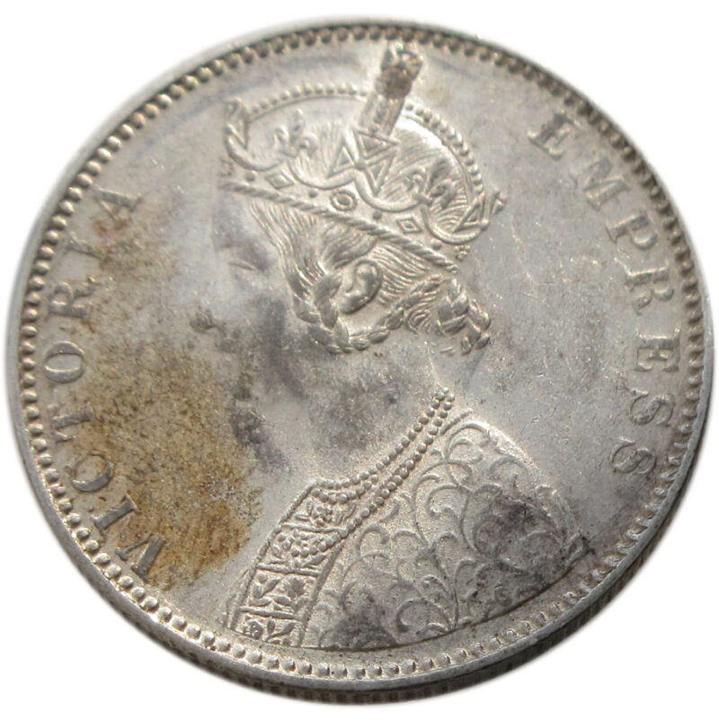 1893 Silver One Rupee Victoria Empress Calcutta Mint -AUNC with Luster RARE - Image 2