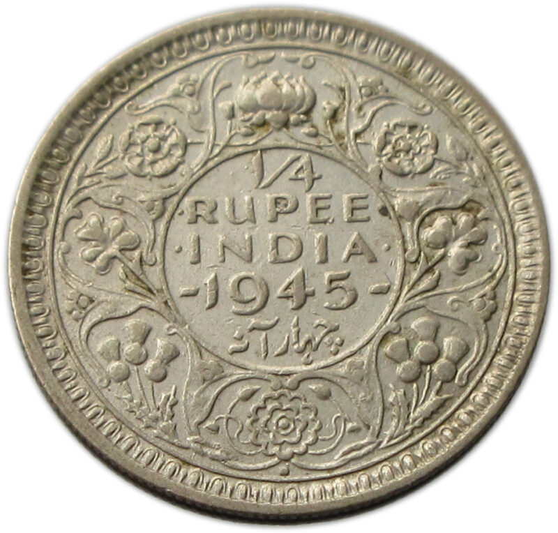 1945 Quarter Rupee King George VI Bombay Mint