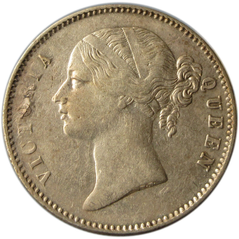 1840 Silver One Rupee Victoria Queen Divided Legend Calcutta Mint Lamination Error - Image 2