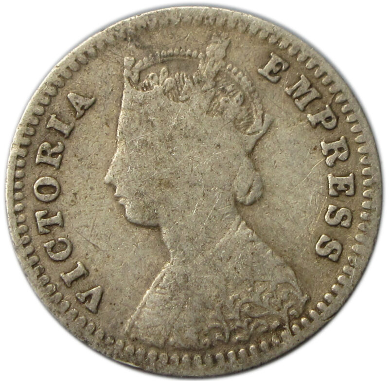 1896 Silver Two Annas Victoria Empress Bombay Mint "Incused B" - Image 2