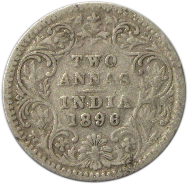 1896 Silver Two Annas Victoria Empress Bombay Mint "Incused B"