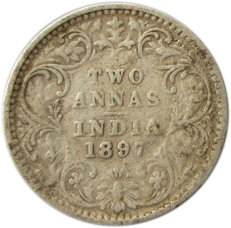 1897 Silver Two Annas Victoria Empress Bombay Mint "Incused B"