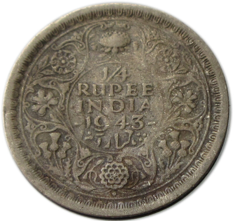 1943 Quarter Rupee King George VI Bombay Mint