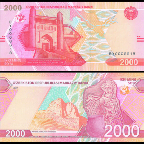 Uzbekistan 2000 So'm O'zbekiston Respublikasi Markaziy Banki 2021