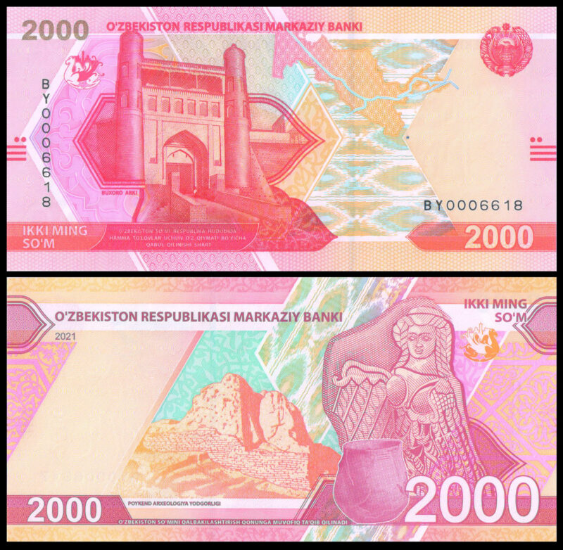 Uzbekistan 2000 So'm O'zbekiston Respublikasi Markaziy Banki 2021