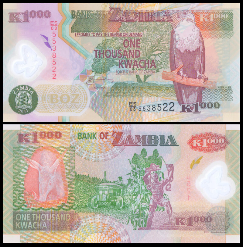 Zambia 1000 Kwacha Bank of Zambia 2011 44h Polymer Banknote