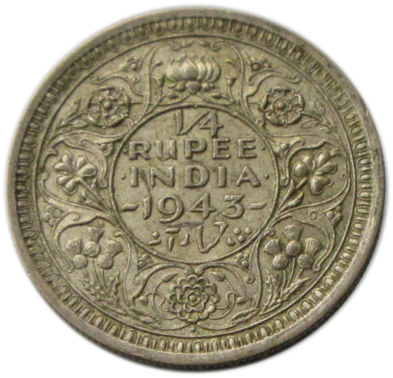 1943 Quarter Rupee King George VI Bombay Mint
