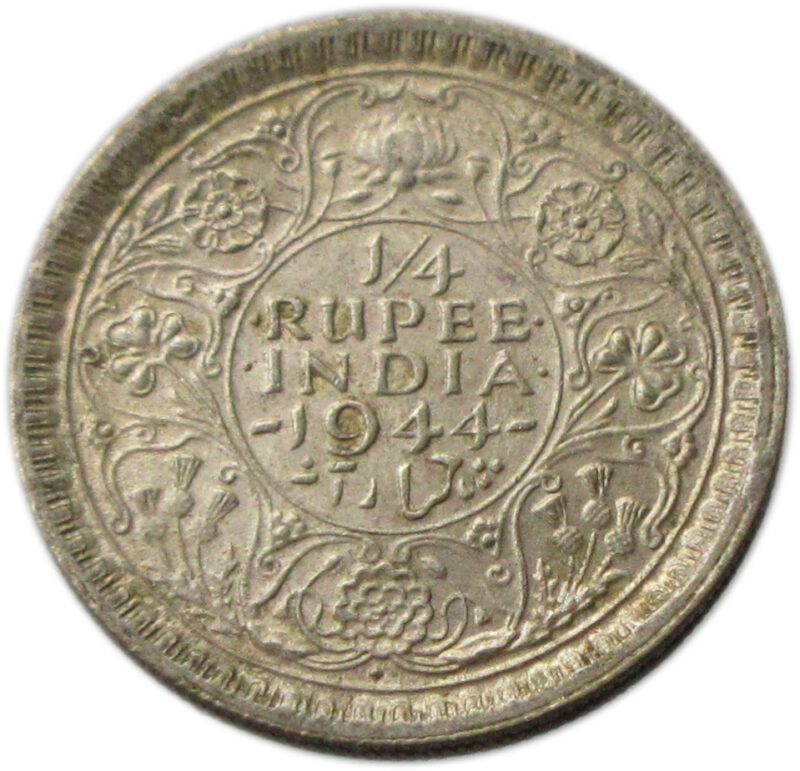 1944 Quarter Rupee King George VI Bombay Mint Diamond