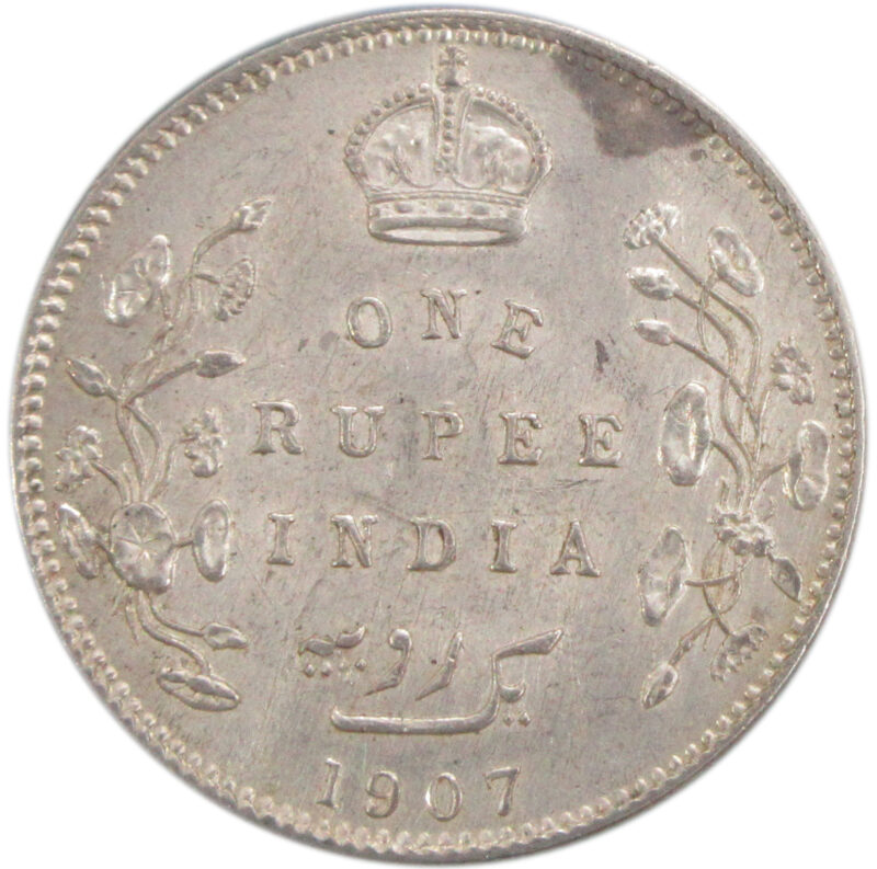 1907 One Rupee King Edward VII Bombay Mint High Grade, Sharp Details with Luster