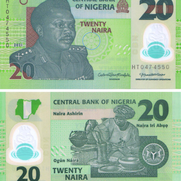 Nigeria 20 Naira Central Bank of Nigeria 2021 Polymer Banknote