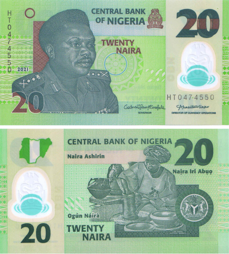 Nigeria 20 Naira Central Bank of Nigeria 2021 Polymer Banknote