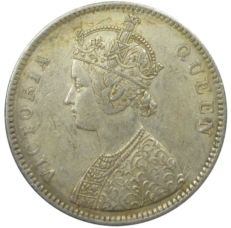1862 4 Dots One Rupee Queen Victoria Bombay Mint GK 308 | Left Stroke of A missing - Image 2