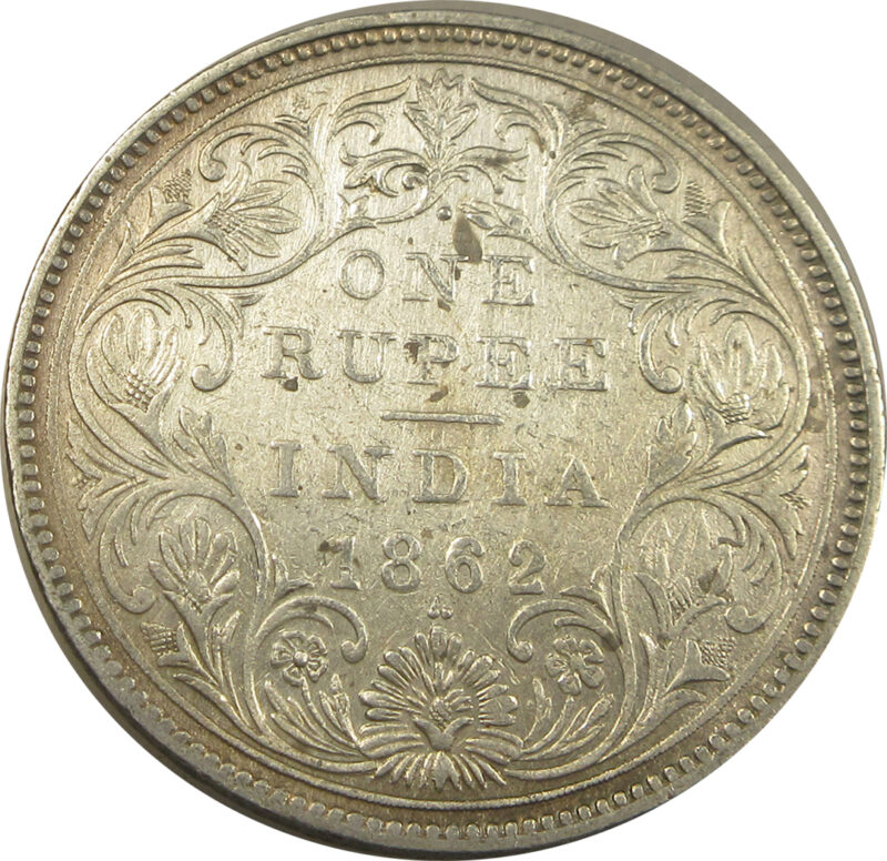 1862 1/2 Dots One Rupee Queen Victoria Bombay Mint | GK 357