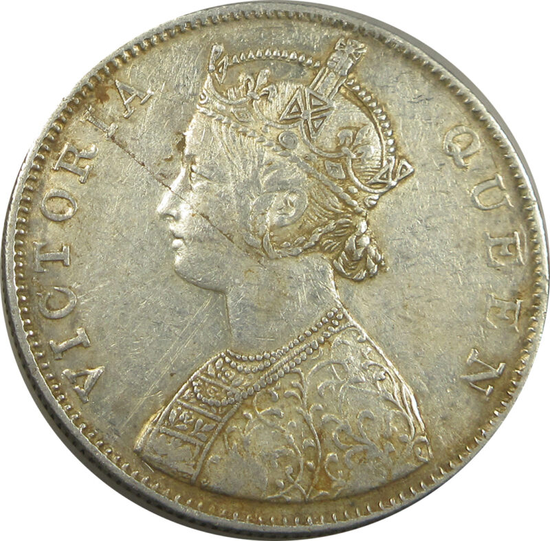 1862 One Rupee Queen Victoria Madras Mint Non-Dotted Series GK 270 | B1 Obverse