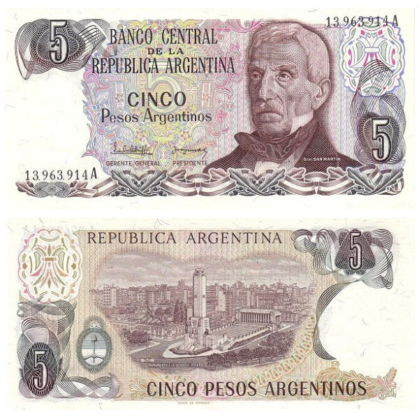 Argentina 5 Pesos Argentinos Banco Central de la República Argentina