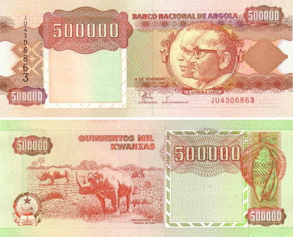 Angola 500.000 Kwanzas Angola Banco Nacional de Angola 1991